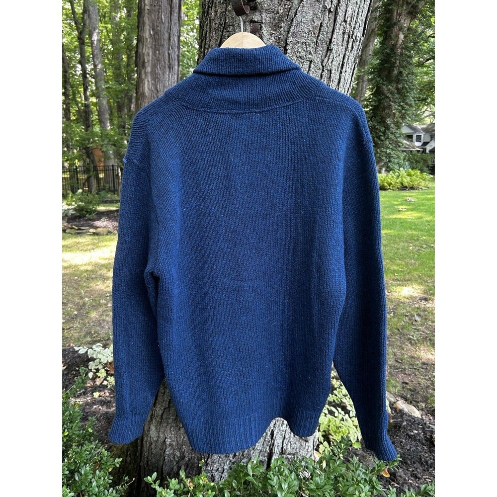 Vintage LL Bean Men's Wool Shawl Collar Sweater Blue Size Large? Button Preppy - Picture 6 of 6